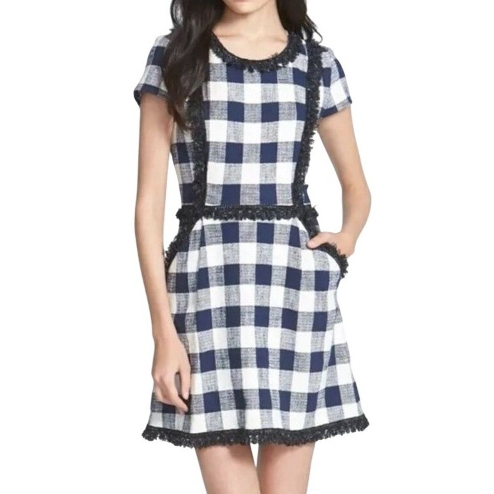 MILLY Woven Gingham Short Sleeve A Line Dress with pockets Size 8